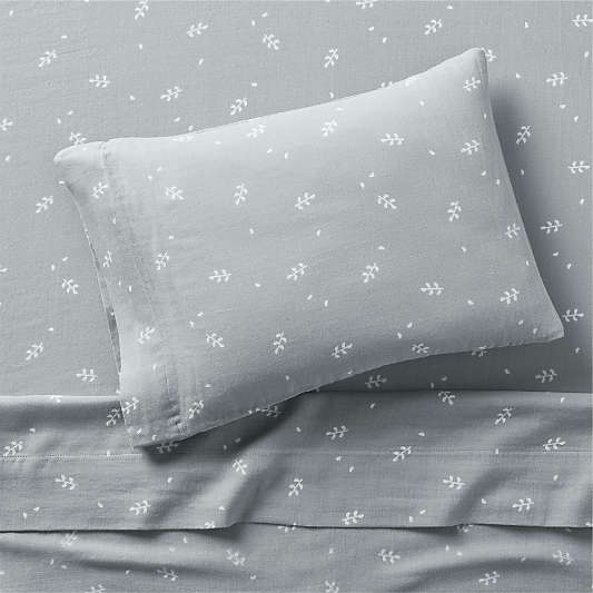 Supersoft Mist Blue Leaf Print 100% Organic Cotton Gauze Toddler Sheet Set