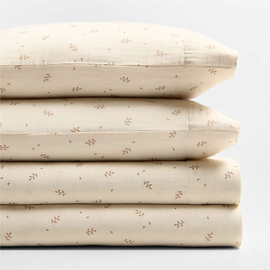 Supersoft Undyed Leaf Print 100% Organic Cotton Gauze Kids Full Sheet Set