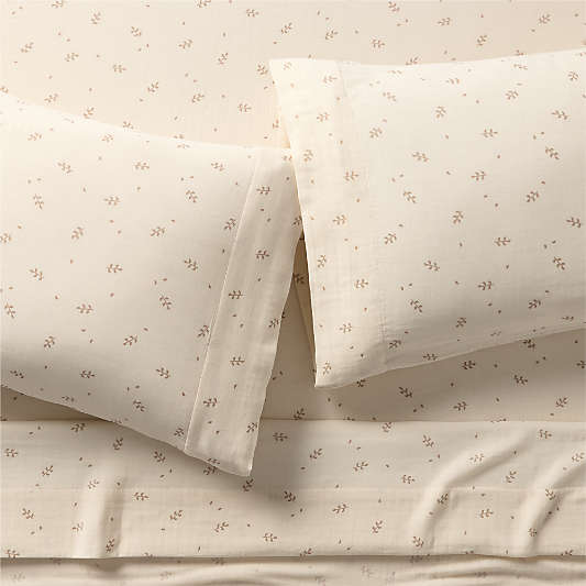 Supersoft Undyed Leaf Print 100% Organic Cotton Gauze Kids Full Sheet Set