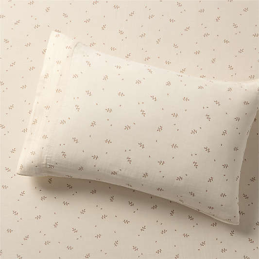 Supersoft Undyed Leaf Print Organic Cotton Gauze Kids Pillowcase
