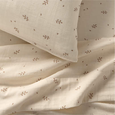 Supersoft Undyed Leaf Print Organic Cotton Gauze Kids Sheet Set