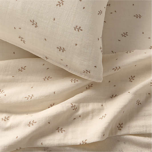Supersoft Undyed Leaf Print Organic Cotton Gauze Kids Sheet Set
