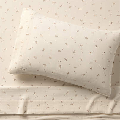 Supersoft Undyed Leaf Print 100% Organic Cotton Gauze Kids Twin Sheet Set