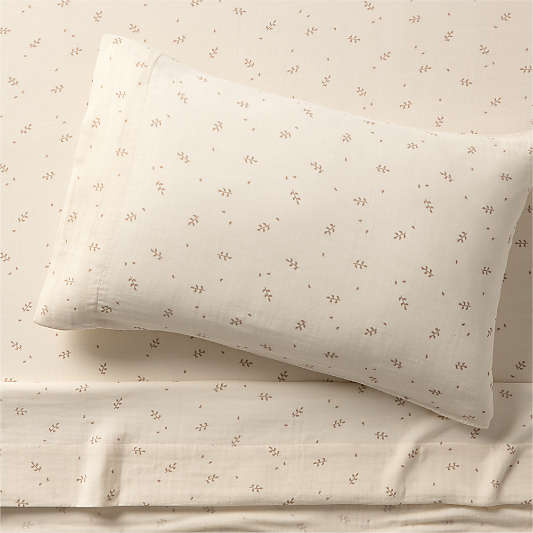 Supersoft Undyed Leaf Print 100% Organic Cotton Gauze Kids Twin Sheet Set