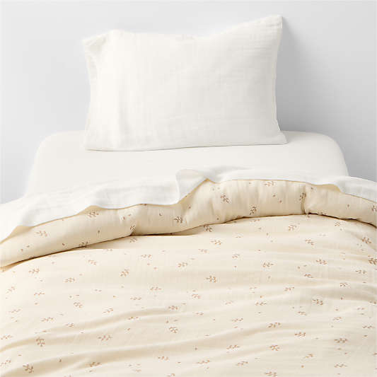 Supersoft Undyed Leaf Print 100% Organic Cotton Gauze Toddler Duvet Cover