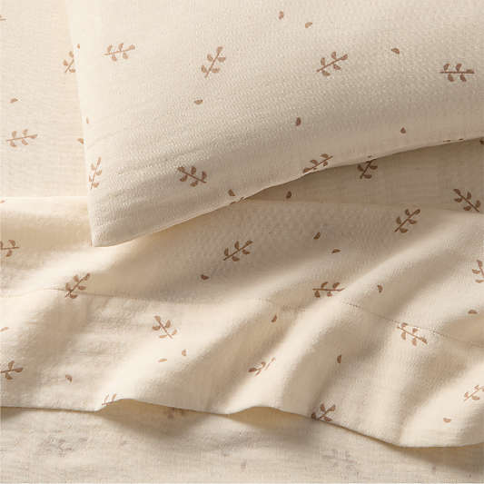 Supersoft Undyed Leaf Print 100% Organic Cotton Gauze Toddler Sheet Set