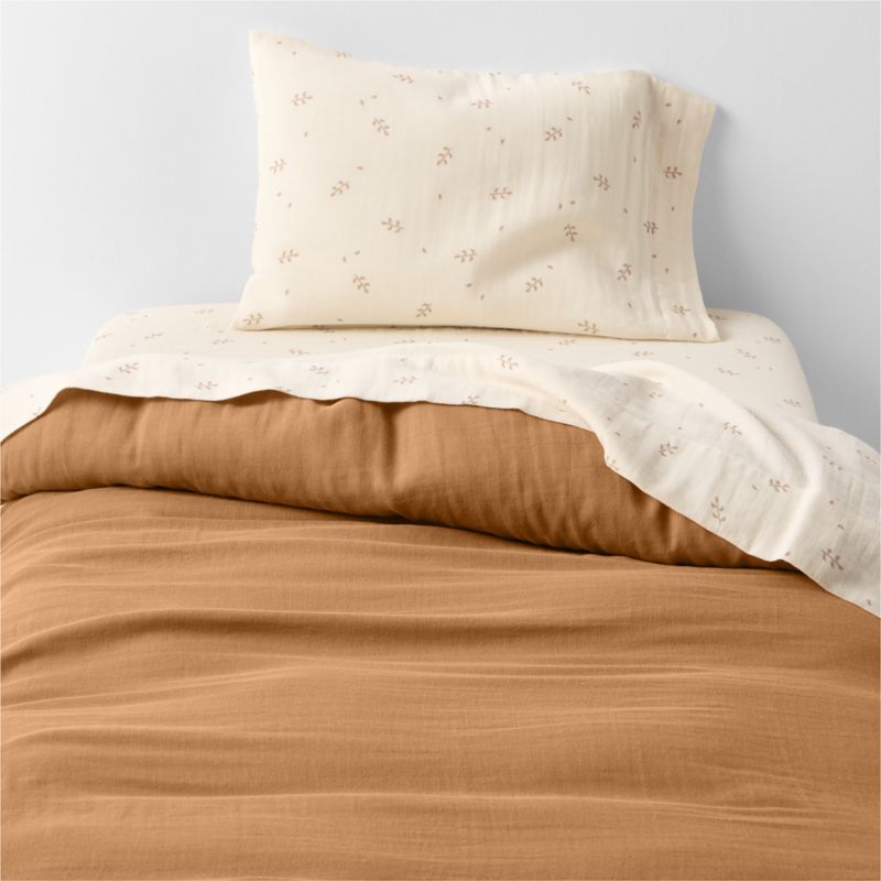 Supersoft Undyed Leaf Print Organic Cotton Gauze Toddler Sheet Set - image 2 of 5