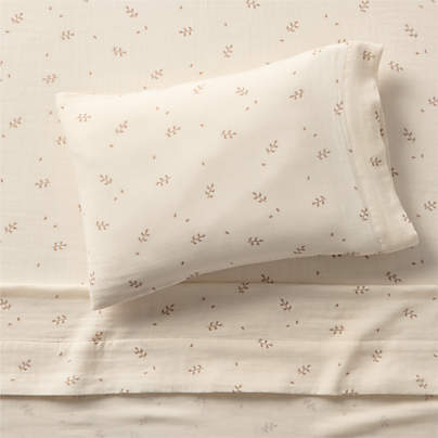 Supersoft Undyed Leaf Print Organic Cotton Gauze Toddler Sheet Set