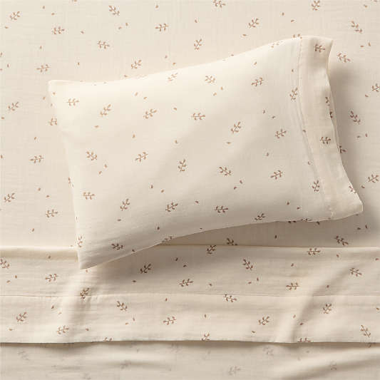 Supersoft Undyed Leaf Print 100% Organic Cotton Gauze Toddler Sheet Set