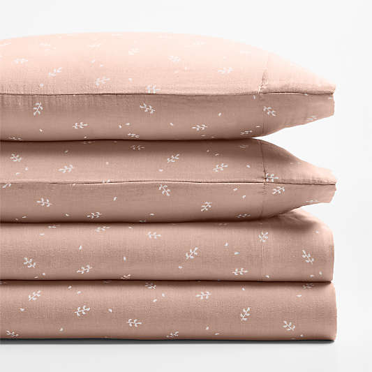 Supersoft Violet Rose Leaf Print 100% Organic Cotton Gauze Kids Queen Sheet Set