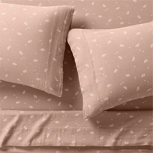 Supersoft Violet Rose Leaf Print 100% Organic Cotton Gauze Kids Full Sheet Set