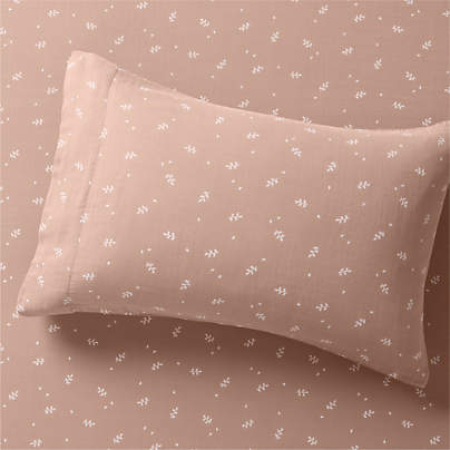 Supersoft Violet Rose Leaf Print Organic Cotton Gauze Kids Pillowcase