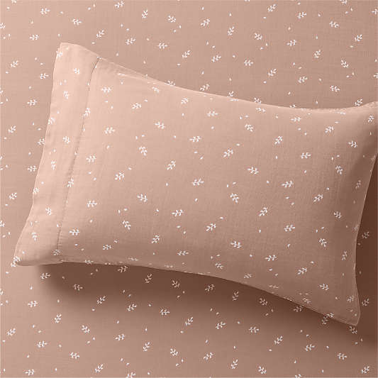 Supersoft Violet Rose Leaf Print Organic Cotton Gauze Kids Pillowcase