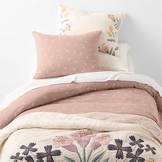 Supersoft Violet Rose Leaf Print Organic Cotton Gauze Kids Duvet Cover Bedding Set