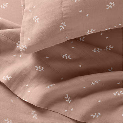 Supersoft Violet Rose Leaf Print Organic Cotton Gauze Kids Sheet Set