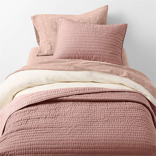 Supersoft Violet Rose Leaf Print Organic Cotton Gauze Kids Pillowcase