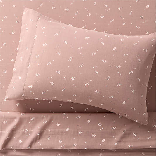 Supersoft Violet Rose Leaf Print 100% Organic Cotton Gauze Kids Twin Sheet Set