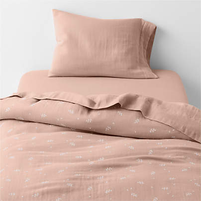 Supersoft Violet Rose Leaf Print Organic Cotton Gauze Toddler Duvet Cover