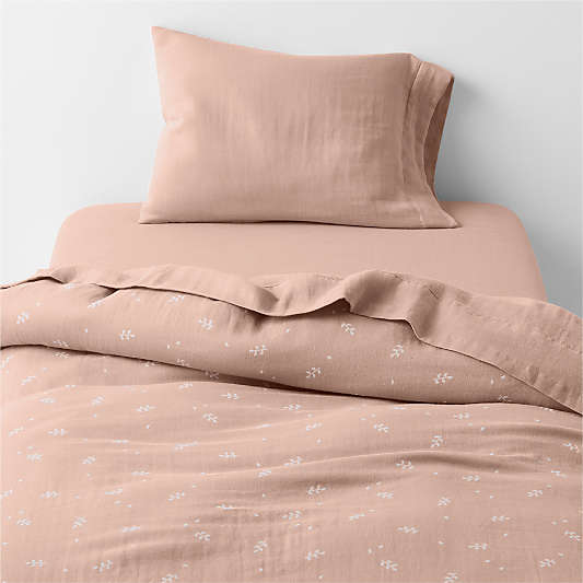 Supersoft Violet Rose Leaf Print Organic Cotton Gauze Toddler Duvet Cover