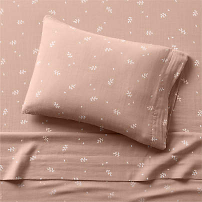Supersoft Violet Rose Leaf Print 100% Organic Cotton Gauze Toddler Sheet Set