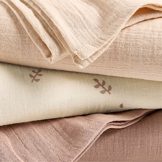 Supersoft Natural Leaf Organic Cotton Gauze Lullaby Baby Swaddles, Set of 3
