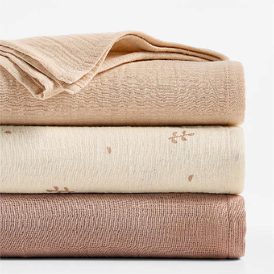 Supersoft Natural Leaf Organic Cotton Gauze Lullaby Baby Swaddles, Set of 3