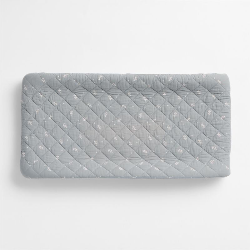Supersoft Mist Blue Leaf Print Organic Cotton Gauze Baby Changing Pad Cover - image 1 of 3