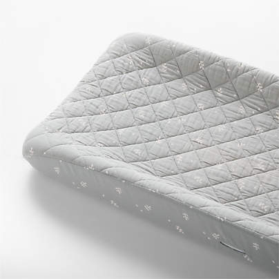 Supersoft Mist Blue Leaf Print Organic Cotton Gauze Baby Changing Pad Cover