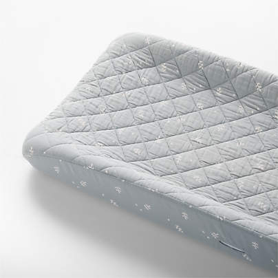 Supersoft Mist Blue Leaf Print Organic Cotton Gauze Baby Changing Pad Cover