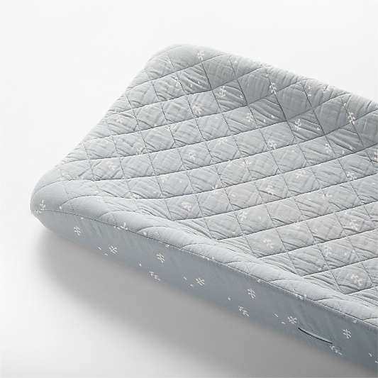 Supersoft Mist Blue Leaf Print Organic Cotton Gauze Baby Changing Pad Cover