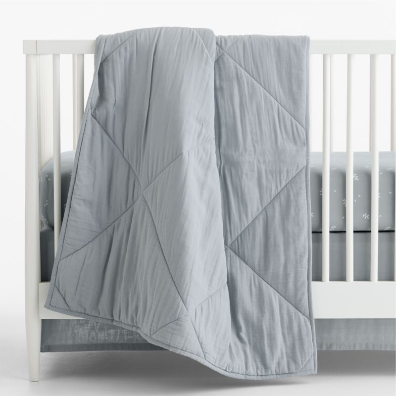 Supersoft Mist Blue Leaf Print Organic Cotton Gauze Baby Crib Fitted Sheet - image 1 of 6