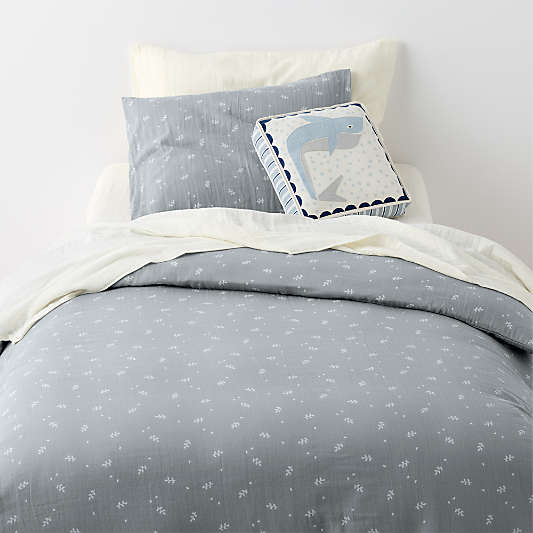 Supersoft Mist Blue Leaf Print 100% Organic Cotton Gauze Kids Twin Duvet Cover