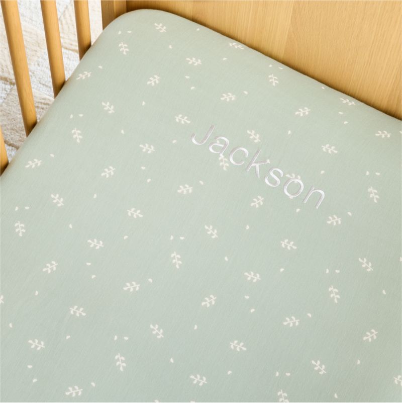 Supersoft Muted Teal Leaf Print 100% Organic Cotton Gauze Baby Crib Fitted Sheet - image 1 of 7