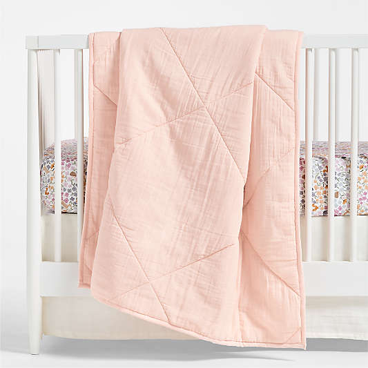 Supersoft Pale Pink Organic Cotton Gauze Baby Crib Quilt Bedding Set