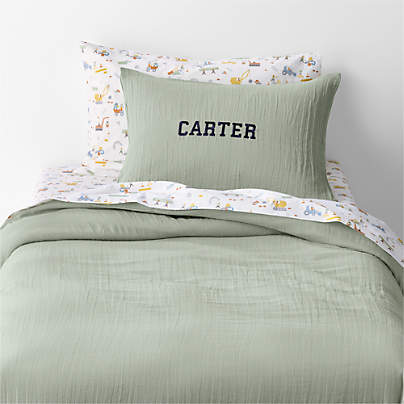 Supersoft Soft Green Organic Cotton Gauze Kids Duvet Cover Bedding Set