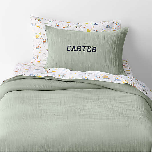 Supersoft Soft Green Organic Cotton Gauze Kids Duvet Cover Bedding Set