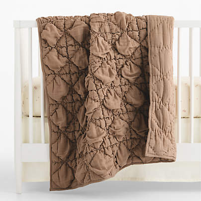 Supersoft Snuggle Puff Almond Brown Organic Cotton Gauze Baby Crib Quilt
