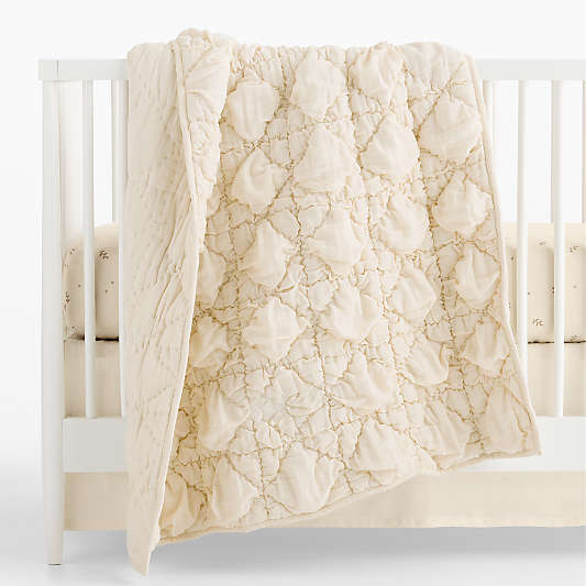 Supersoft Snuggle Puff Pampas Ivory Undyed Organic Cotton Gauze Baby Crib Quilt