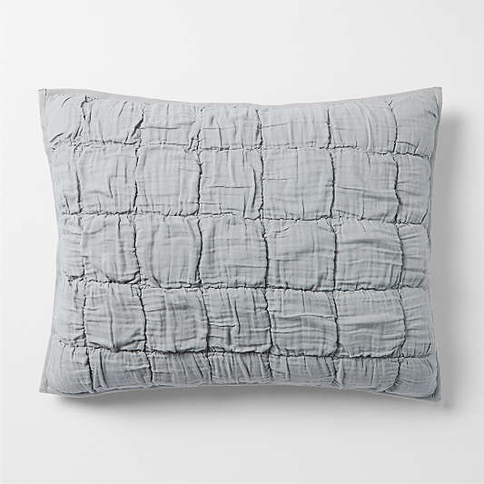 Supersoft Snuggle Puff Mist Blue Organic Cotton Gauze Kids Pillow Sham