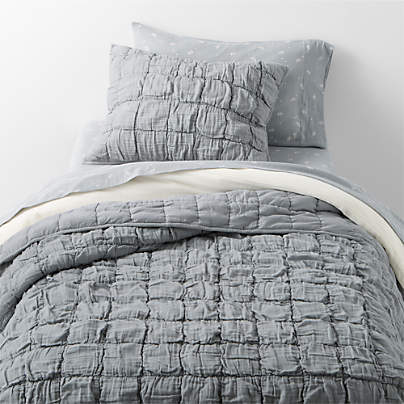 Supersoft Snuggle Puff Mist Blue 100% Organic Cotton Gauze Kids Twin Quilt