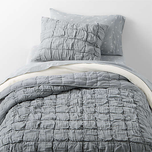 Supersoft Snuggle Puff Mist Blue Organic Cotton Gauze Kids Quilt