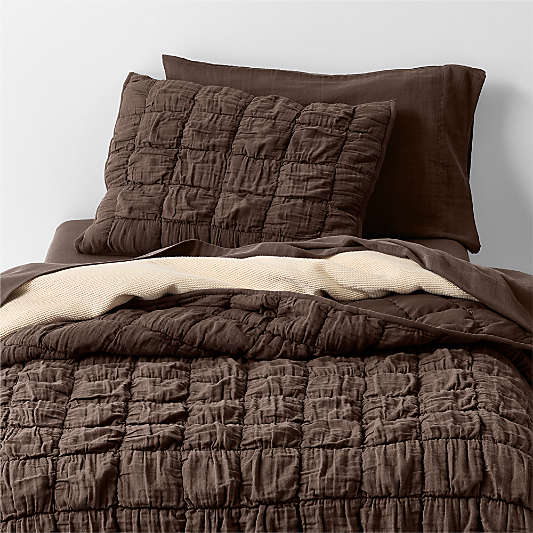 Supersoft Soft Marshmallow Puffy Cacao Brown 100% Organic Cotton Gauze Kids Twin Quilt