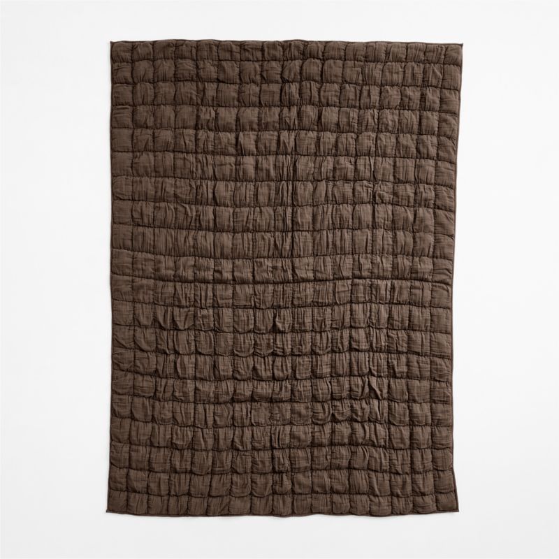 Supersoft Soft Marshmallow Puffy Cacao Brown 100% Organic Cotton Gauze Kids Full/Queen Quilt - image 3 of 11