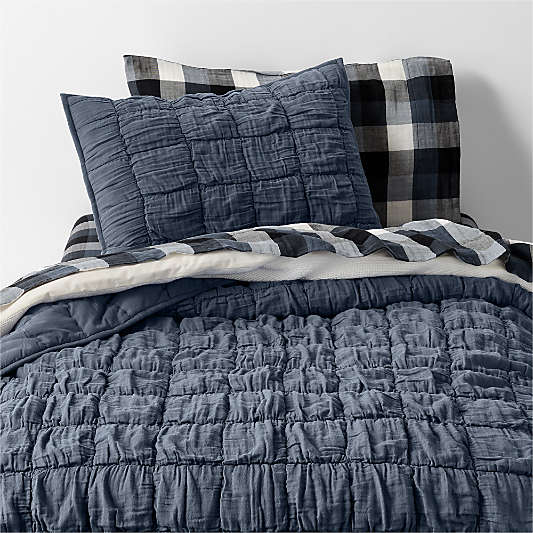 Supersoft Soft Marshmallow Puffy Coy Blue 100% Organic Cotton Gauze Kids Quilt