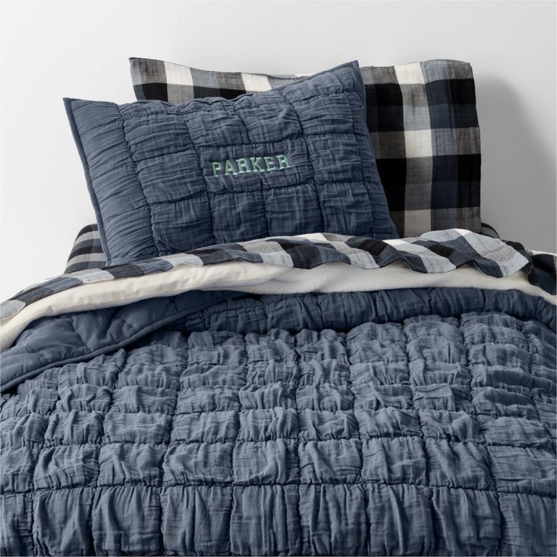 Supersoft Soft Marshmallow Puffy Coy Blue 100% Organic Cotton Gauze Kids Full/Queen Quilt - image 5 of 12