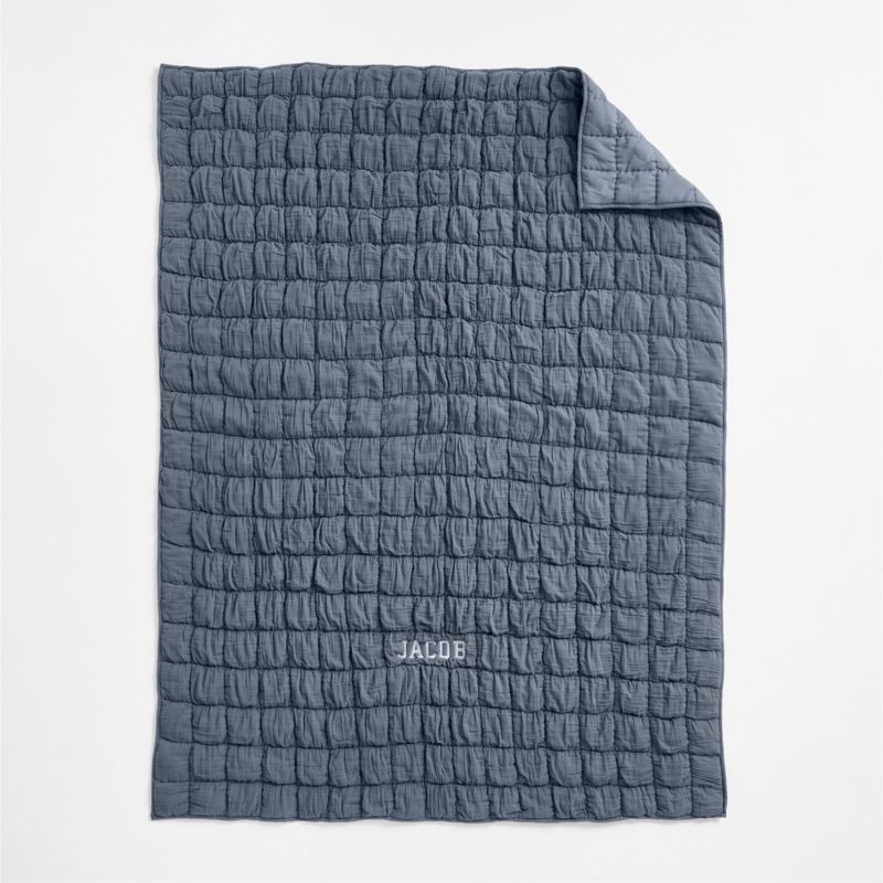 Supersoft Soft Marshmallow Puffy Coy Blue 100% Organic Cotton Gauze Kids Full/Queen Quilt - image 2 of 12