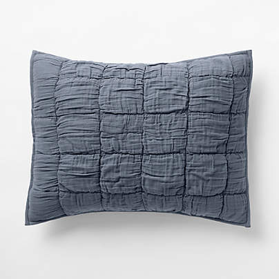 Supersoft Snuggle Puff Coy Blue Organic Cotton Gauze Kids Pillow Sham