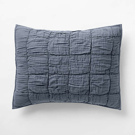 Supersoft Snuggle Puff Coy Blue Organic Cotton Gauze Kids Pillow Sham