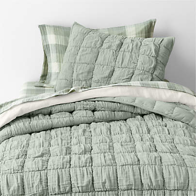 Supersoft Soft Marshmallow Puffy Soft Green 100% Organic Cotton Gauze Kids Twin Quilt