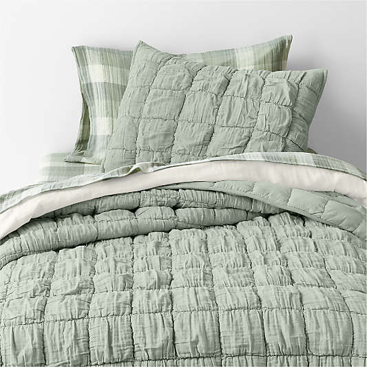 Supersoft Soft Marshmallow Puffy Soft Green 100% Organic Cotton Gauze Kids Quilt